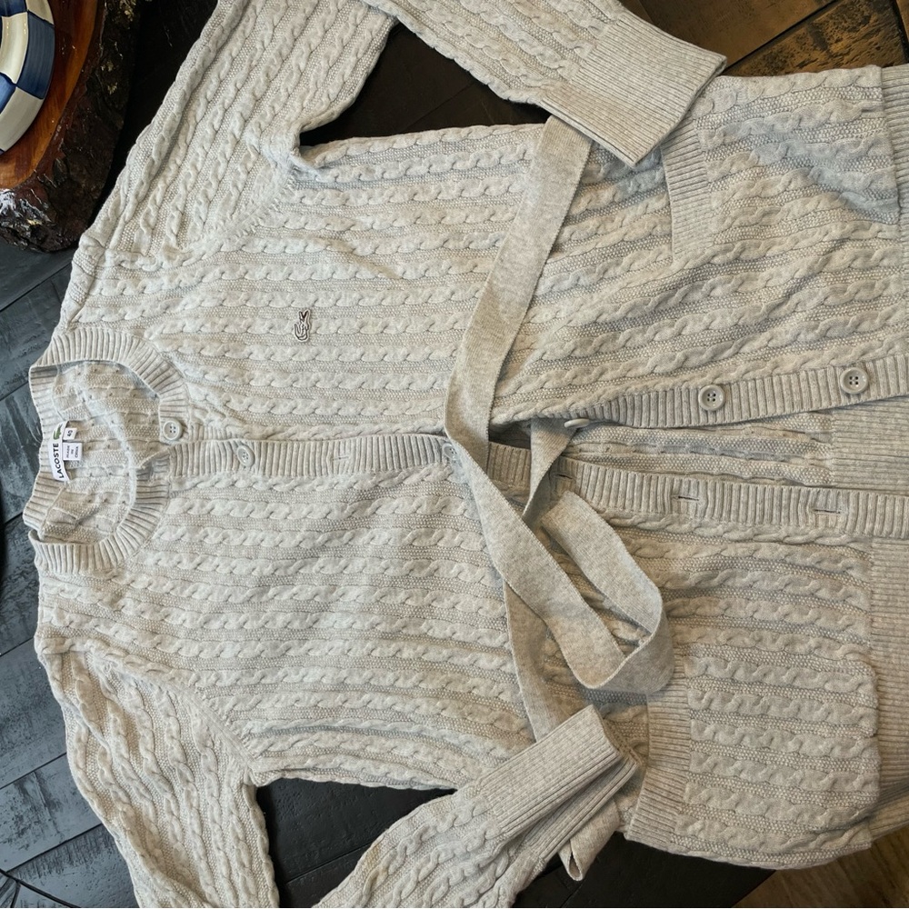 Lacoste Gray Cable Knit Cardigan